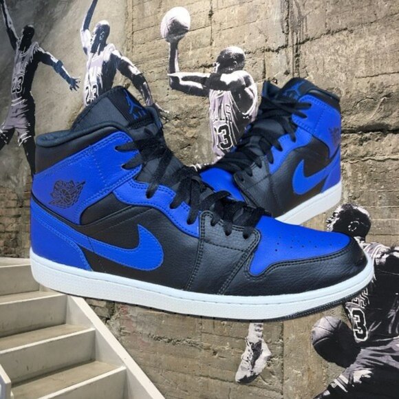 Nike Air Jordan 1 Mid "Hyper Royal" Black Blue #554724-077 Shoes Sneakers 12 - Picture 1 of 15